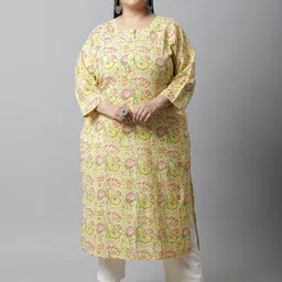 Rajnandini Women Plus Size Yellow & Pink Floral Printed Kurta-picture-37