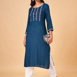 YU by Pantaloons Floral Yoke Design Thread Work Detailed Straight Kurta-image-91