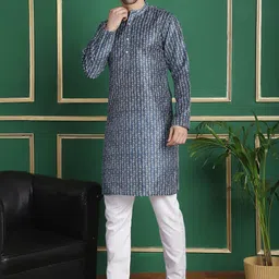 Anouk Navy Blue Floral Printed Straight Kurta with Pyjamas-picture-33