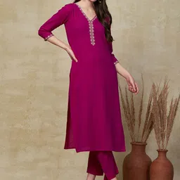 FASHOR Floral Yoke Design Pure Cotton Straight Kurta With Trouser-picture-12