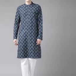 See Designs Men Blue Ethnic Motifs Printed Pure Cotton Kurta with Pyjamas-57