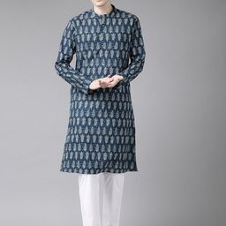 See Designs Men Blue Ethnic Motifs Printed Pure Cotton Kurta with Pyjamas-48