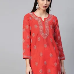 ADA Ethnic Motifs Embroidered Lucknowi Chikankari Pure Cotton Kurti-picture-36