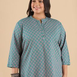 Big Hello - The Plus Life   Ethnic Printed Mandarin Collar Pure Cotton Kurti-picture-24