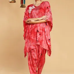 LetsDressUp Abstract Printed V-Neck Flared Sleeves Kaftan Kurti-4