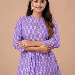 FERANOID Floral Printed Pure Cotton Pleated A-Line Kurti-picture-29