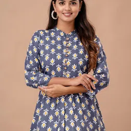 FERANOID Ethnic Motifs Printed Pure Cotton Pleated A-Line Kurti-40