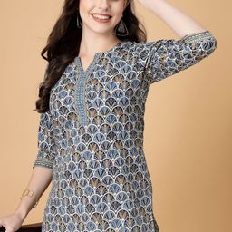 God Bless Ethnic Motifs Round Neck Printed Pure Cotton Kurti-image-3