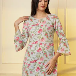 Tissu Floral Printed Keyhole Neck Pure Cotton Kurti-58