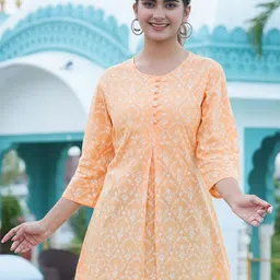 YASH GALLERY Floral Printed Round Neck Pure Cotton A-Line Kurti-image-89