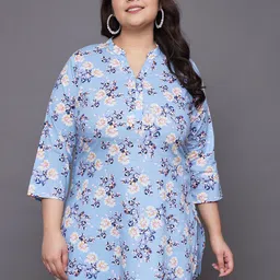 Tissu Blue & Floral Printed Pure Cotton Kurti-image-80