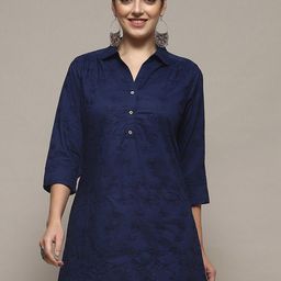 Biba Floral Embroidered Shirt Collar Pure Cotton Tunic-17