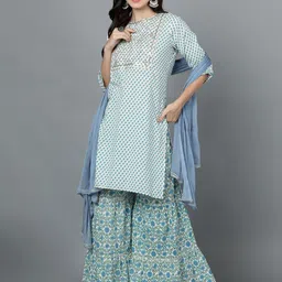 VEDANA Women Blue Embroidered Panelled Thread Work Pure Cotton Kurti with Sharara & With Dupatta-picture-51
