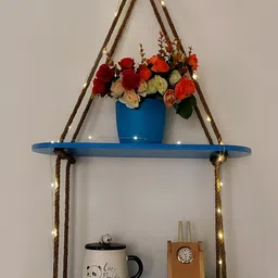 VAH Kya Bat Hai !! Blue & Brown Wooden 2 Layers Wall Hanging Shelves With LED Light-image-25