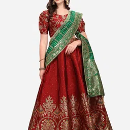 PURVAJA Maroon & Green Ready to Wear Lehenga & Unstitched Blouse With Dupatta-picture-33