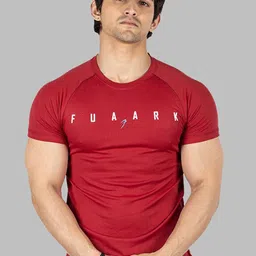 FUAARK Slim Fit Typography Printed Raglan Sleeves Anti Odour Gym T-shirt-image-17