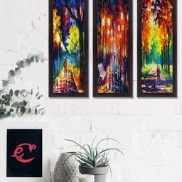 eCraftIndia Set Of 3 Green & Orange Beautiful Loving Couple Satin Matt Texture UV Wall Art-9