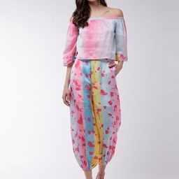 Zima Leto Women Pink & Yellow Printed Top with Dhoti Pants-image-77