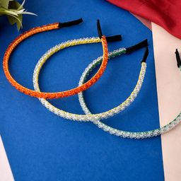 Silvermerc Designs Women Orange & White Set of 3 Spiral Hairband-1