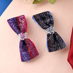 Silvermerc Designs Women Multicoloured Set of 2 Embellished French Barrette-13
