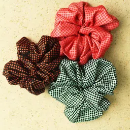 Tossido Women Set Of 3 Brown & Black Satin Fluffy Scrunchies-picture-31