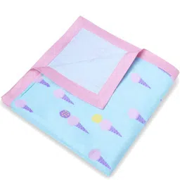 My Milestones Infants Set Of 2 Blue Ice Cream Printed Pure Cotton Muslin Blanket-picture-24