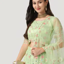 KALINI Embroidered Thread Work Semi-Stitched Lehenga & Unstitched Blouse With Dupatta-15