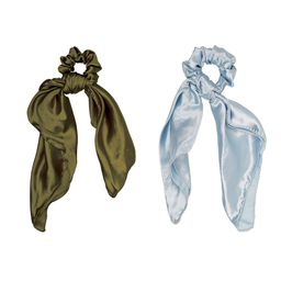 ONE on ONE Women Olive Green & Blue Set of 2 Ponytail Holders-3