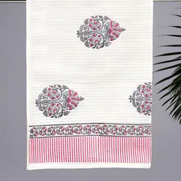 Peepul Tree White & Pink Printed Cotton 300 GSM Bath Towel-24