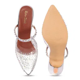 Retro Walk Open Back Embellished Kitten Pumps image 5