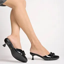 Shoetopia Buckle Embellished Kitten Heel Mules-15