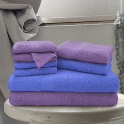 Aura Set Of 8 Blue & Purple Solid Cotton Towel Set-34