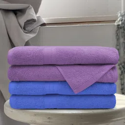 Aura Purple & Blue Set Of 4 Solid 500 GSM Pure Cotton Bath Towels-image-43