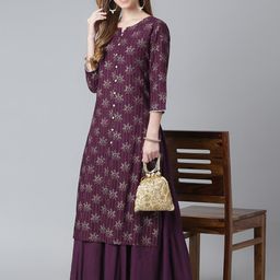 Khushal K Women Purple Ethnic Motifs Printed Kurta with Skirt-picture-13