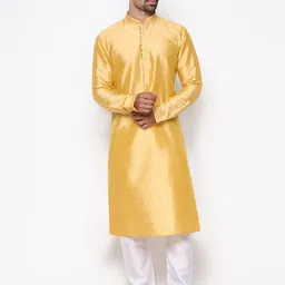 COCOI LIFESTYLE Men Yellow Dupion Silk Kurta with Pyjamas-picture-23