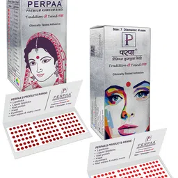 PERPAA Premium Kumkum Set Of 2 Round Stick On Bindi Book - Maroon & Red-34