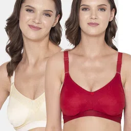 Souminie Pack of 2 Red & Beige Cotton Seamless Bra-image-75