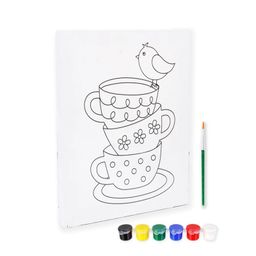 BADORN Pre -Printed Canvas with Colours Tea Cups Painting Kit 8 X10inch|DIY KIT Ready to Decor| image 1