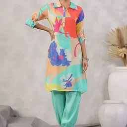 Kaftanize Floral Printed Regular Pure Cotton Kurta with Trousers-14