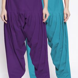 GRACIT Women Purple & Blue Pack of 2 Solid Cotton Salwars-image-29