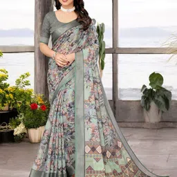 The Textile Hub Floral Pure Linen Saree-image-79