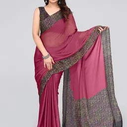 MIRCHI FASHION Pink & Black Printed Poly Chiffon Saree-image-15