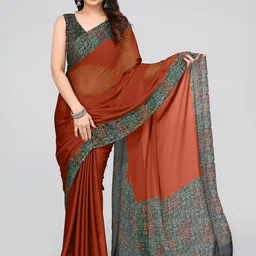 MIRCHI FASHION Rust & Green Printed Poly Chiffon Saree-picture-45