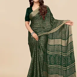 KALINI Green & Beige Batik Chiffon Saree-image-87