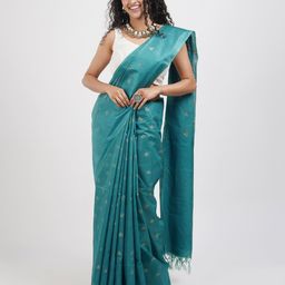TEEJH Ethnic Motifs Woven Design Zari Detail Silk Cotton Saree-image-27