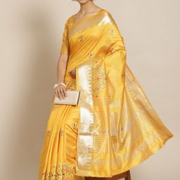 RAJGRANTH Yellow & Golden Floral Silk Cotton Saree-picture-50