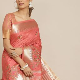 RAJGRANTH Peach-Coloured & Golden Floral Silk Cotton Saree-picture-15