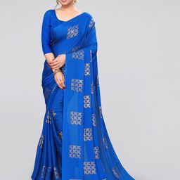 MIRCHI FASHION Blue & Gold-Toned Geometric Printed Saree-image-68
