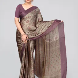 MIRCHI FASHION Beige & Purple Floral Printed Saree-16