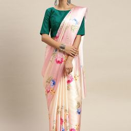 AVANSHEE Peach-Coloured & Blue Floral Satin Saree-image-44